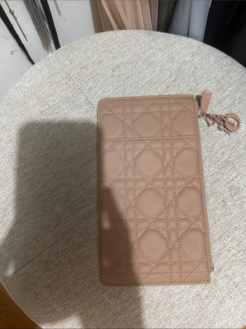 Dior Quilted Leather Zip-Around Wallet in Dusty Rose